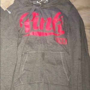 Grey and pink PINK full zip sweatshirt